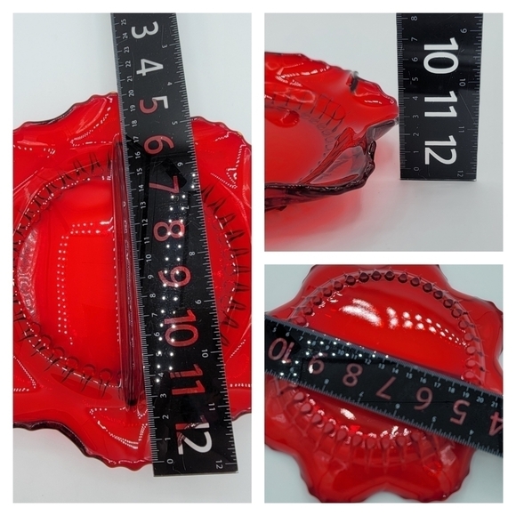 Vintage Red Glass Scalloped Wavy Divided Dish #1389 - Picture 14 of 15